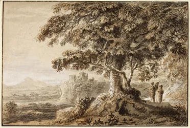 Paisaje - primer plano rocoso y dos figuras